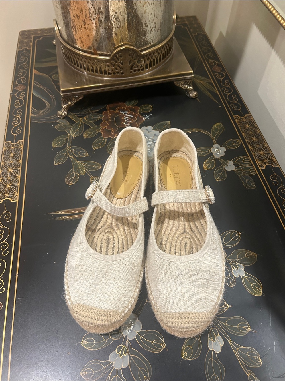 J.Crew Women’s Cream Espadrille Mary Jane Flats with Buckle 8.5